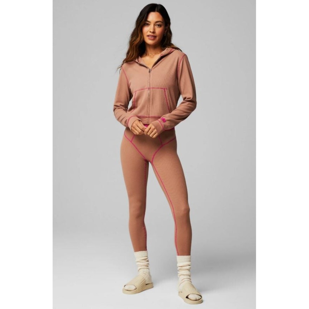 Fabletics Waffle Legging Womens Small Brown Pink Stretch LG2253654